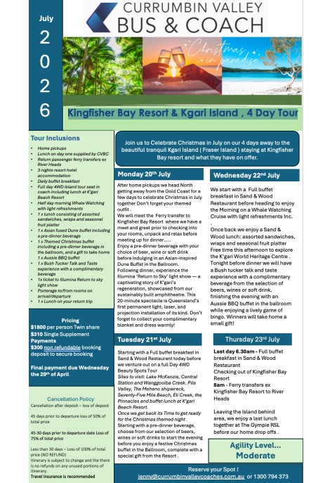 Kingfisher Bay Resort & Kgari Island, 4 Day Tour